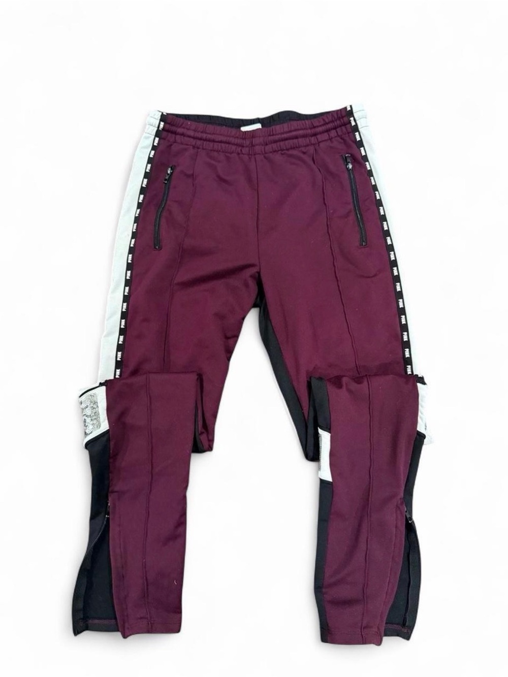 PINK Victoria's Secret Maroon Jogger Pants with Black & White Trim